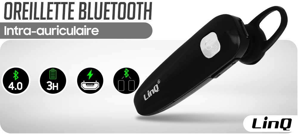 Oreillette Bluetooth LinQ R556, Intra-auriculaire - Noir