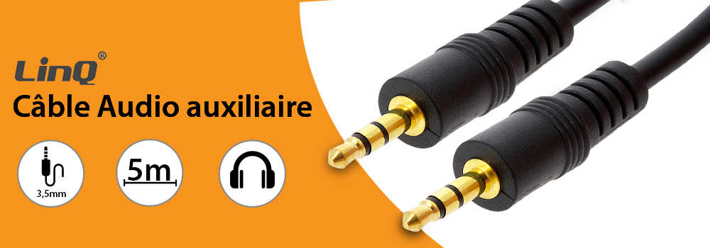 Câble Audio Auxiliaire Jack 3.5 Mm Mâle/Mâle, 5 Mètres By LinQ - Noir 14 Câble audio Jack 3.5 mm Mâle/Mâle AV M/M-5M by LinQ
