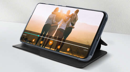 Housse à clapet Samsung Galaxy S22 Ultra 5G Noir fenêtre - Fonction support vidéo