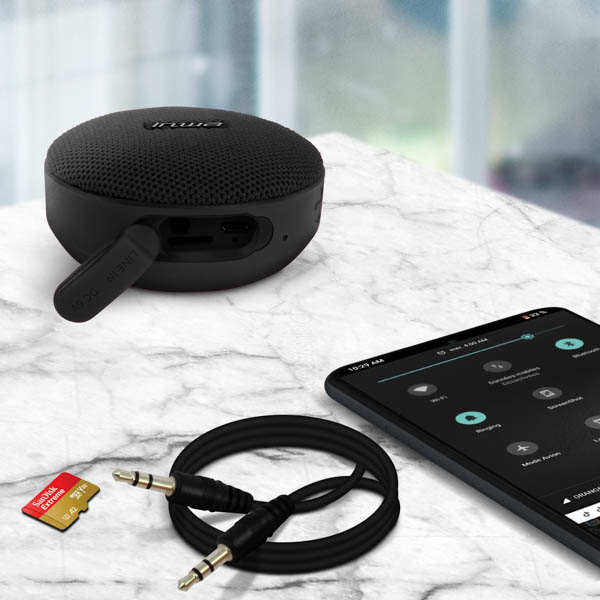 Enceinte Bluetooth Vélo Sans-fil noir avec un port Jack 3.5mm et une entrée micro-SD