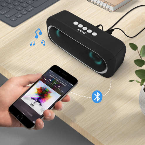 Enceinte Bluetooth Sans-fil, Radio FM à LED, Son Stéréo Puissant 6W LinQ - Noir 21 Haut-parleur portable noir LinQ - Technologie Bluetooth 5.0