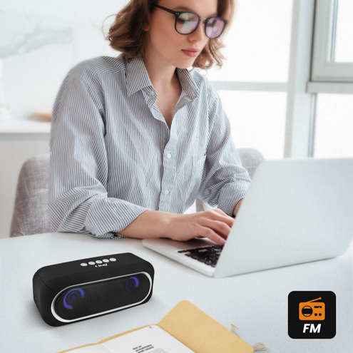 Enceinte Bluetooth Sans-fil, Radio FM à LED, Son Stéréo Puissant 6W LinQ - Noir 24 Enceinte sans-fil noir LinQ - Radio FM