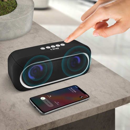 Enceinte Bluetooth Sans-fil, Radio FM à LED, Son Stéréo Puissant 6W LinQ - Noir 25 Haut-parleur portable compact noir LinQ - Autonomie 2H