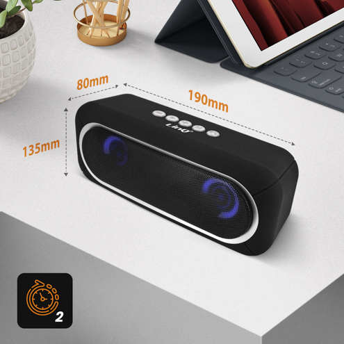 Enceinte Bluetooth Sans-fil, Radio FM à LED, Son Stéréo Puissant 6W LinQ - Noir 26 Haut-parleur portable compact noir LinQ - Design compact