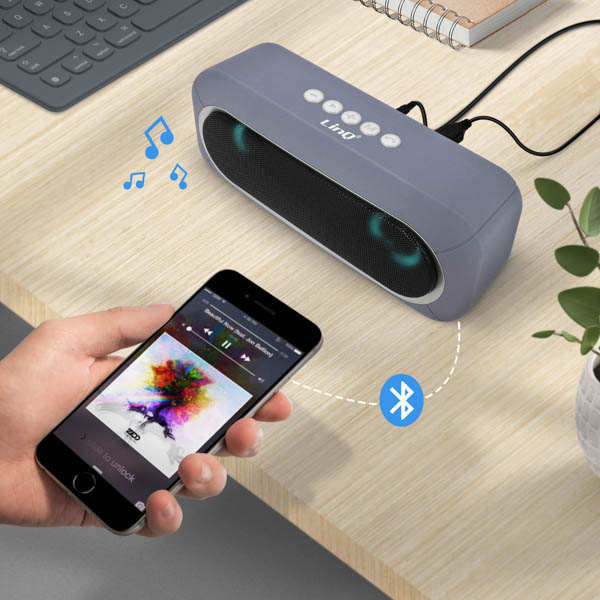 Enceinte Bluetooth Sans-fil, Son De Qualité 3W X 2 / LED RVB, LinQ - Gris 21 Haut-parleur portable gris LinQ - Technologie Bluetooth 5.0