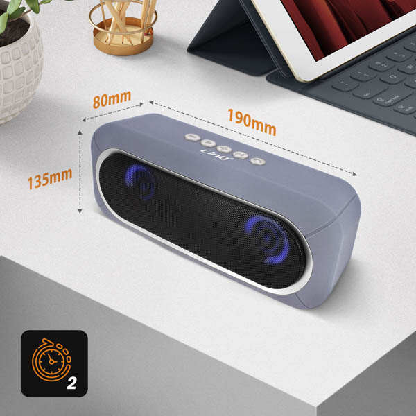 Enceinte Bluetooth Sans-fil, Son De Qualité 3W X 2 / LED RVB, LinQ - Gris 26 Haut-parleur portable compact gris LinQ - Design compact