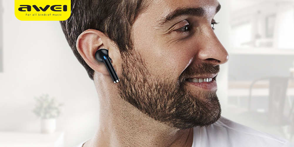 Ecouteurs intra-auriculaires sans fil Awei Noir - câble de charge USB inclus