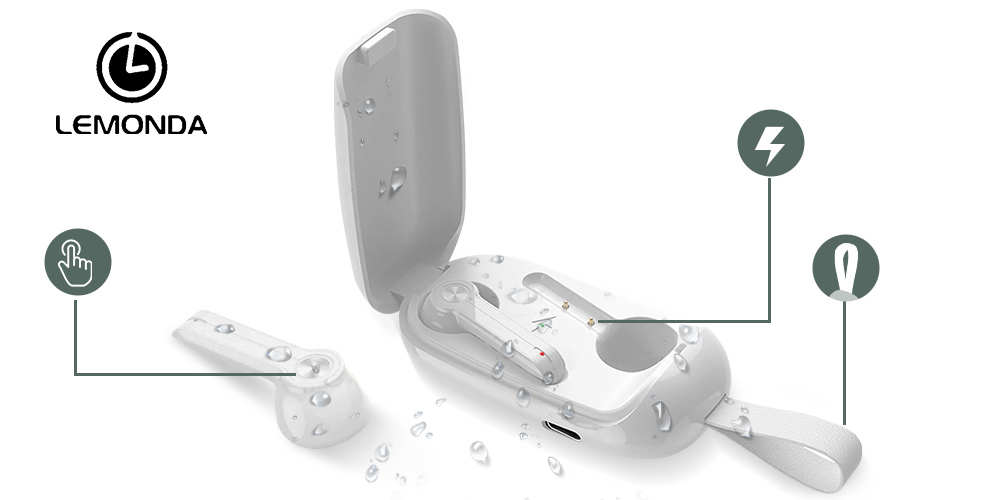 Écouteurs Sans-fil Bluetooth Et Boitier De Charge à Dragonne, Autonomie 17h, Lemonda XG9 - Blanc 20 Écouteurs Sans-fil Bluetooth avec un Boitier de charge à Dragonne Lemonda XG9 blanc